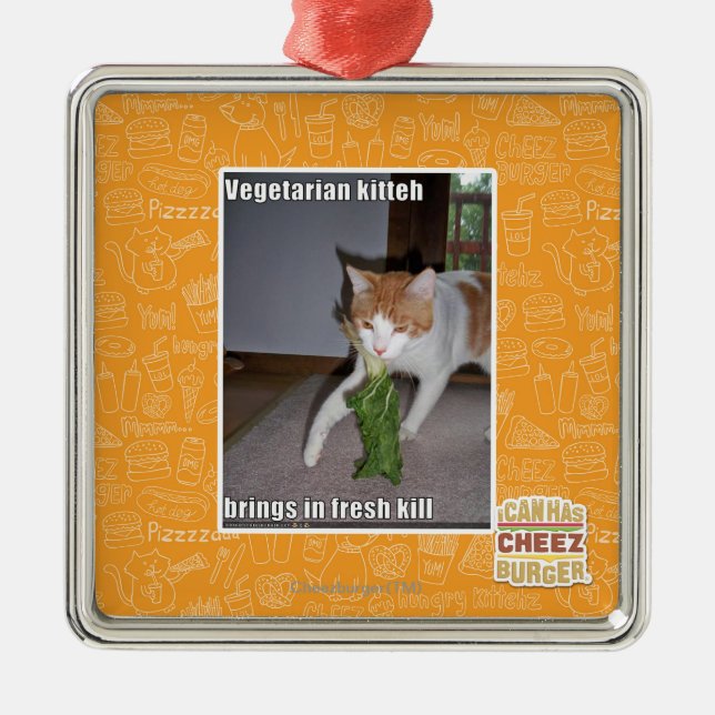 Vegetarian Kitteh Metal Ornament (Front)