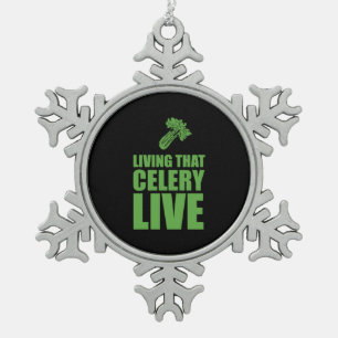 Vegetarian Living That Celery Live Snowflake Pewter Christmas Ornament