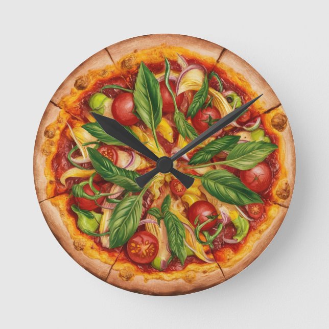 Vegetarian Pizza Round Clock (Front)