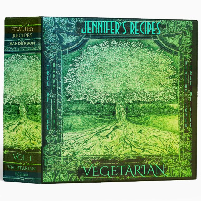 Vegetarian Recipe Book Green Tree of Life Binder (Front/Spine)
