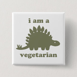 Vegetarian Stegosaurus Dinosaur - Green 2 Inch Square Button