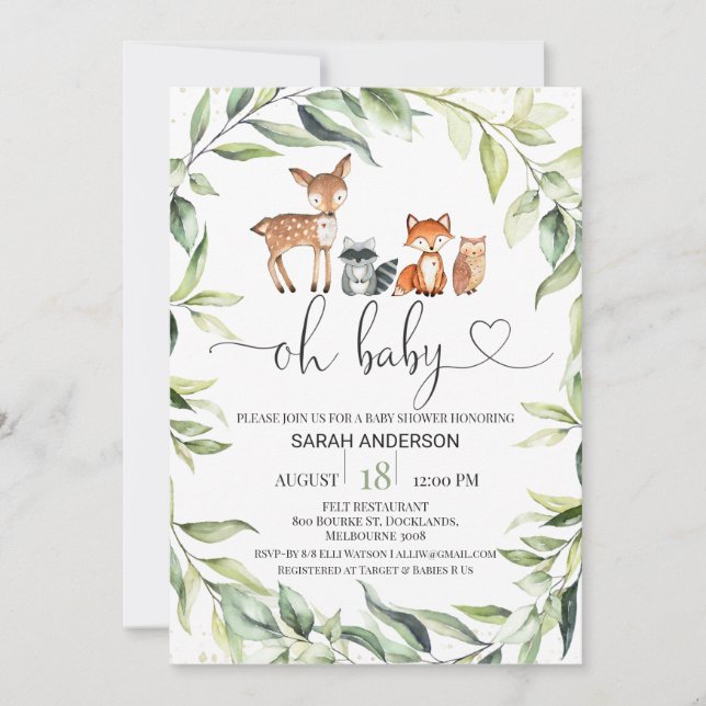 Végétation Foliage Bois Baby shower Invitation (Devant)