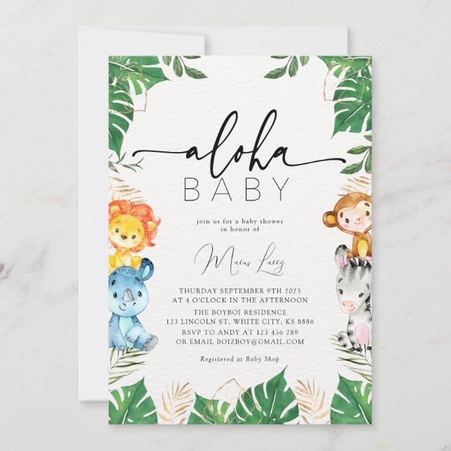 Végétation tropicale Safari Baby shower Invitation (Devant)