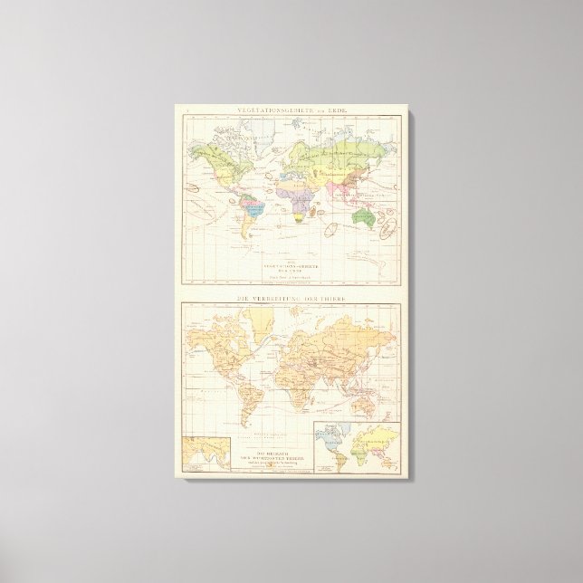 Vegetationsgebiete, Thiere Atlas Map Canvas Print (Front)