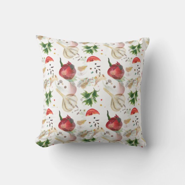 Veggie and Spice Pattern Throw Pillow (Front)