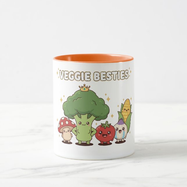 Veggie Besties | Cute Kawaii Cartoon Vegetable  Mug (Center)