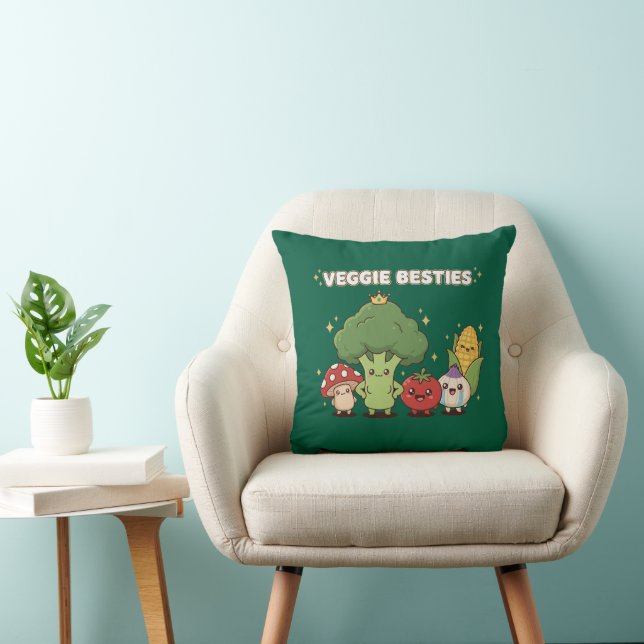 Veggie Besties | Cute Kawaii Cartoon Vegetable  Throw Pillow (Chair)