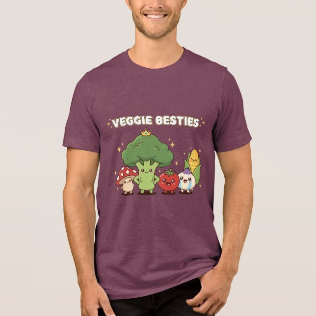 Veggie Besties | Cute Kawaii Cartoon Vegetable  Tri-Blend Shirt (Front)