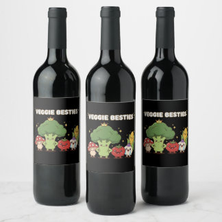 Veggie Besties | Cute Kawaii Cartoon Vegetable Wine Label