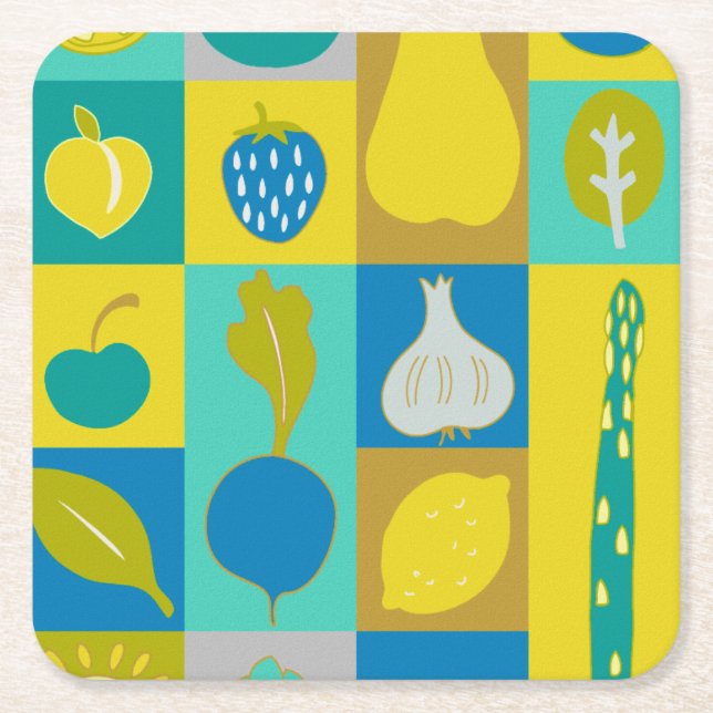 Veggie Blocks I Square Paper Coaster (Front)