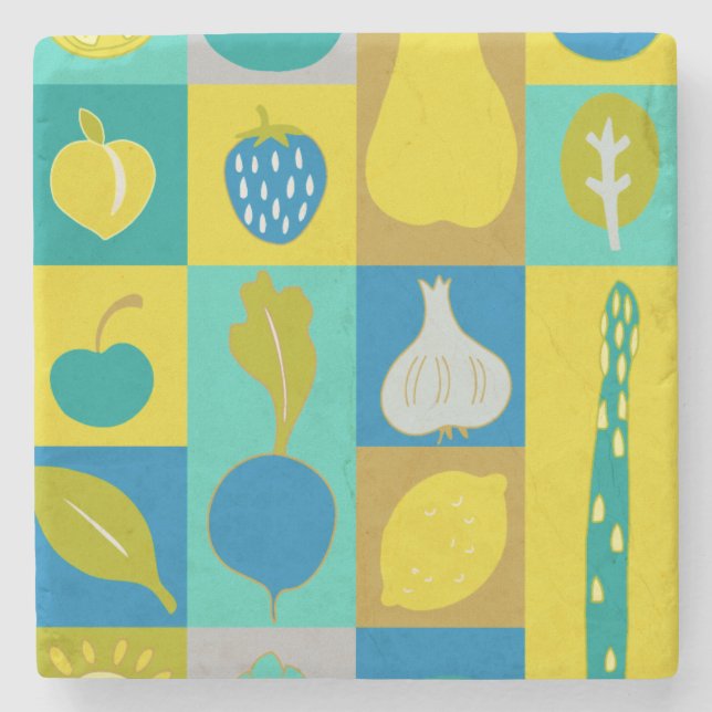 Veggie Blocks I Stone Coaster (Front)