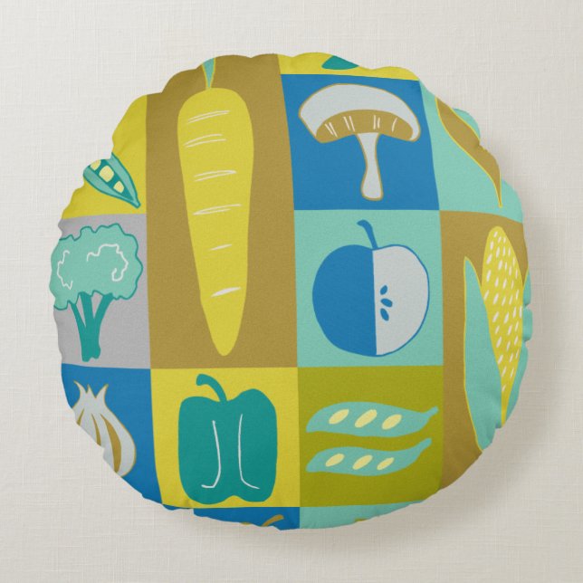 Veggie Blocks II Round Pillow (Front)