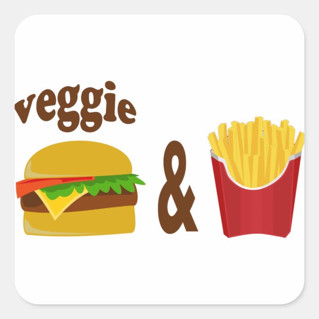 Veggie Burger and Fries Square Sticker (Front)