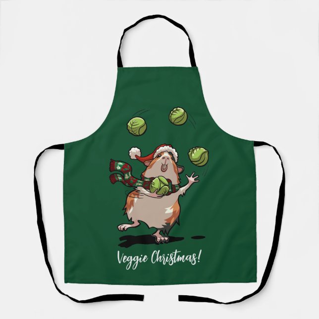 Veggie Christmas! Guinea Pig Juggling Sprouts Apron (Front)