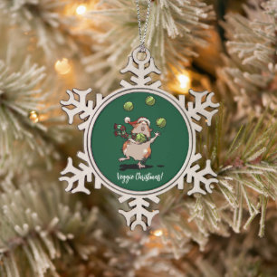 Veggie Christmas! Guinea Pig Juggling Sprouts Snowflake Pewter Christmas Ornament