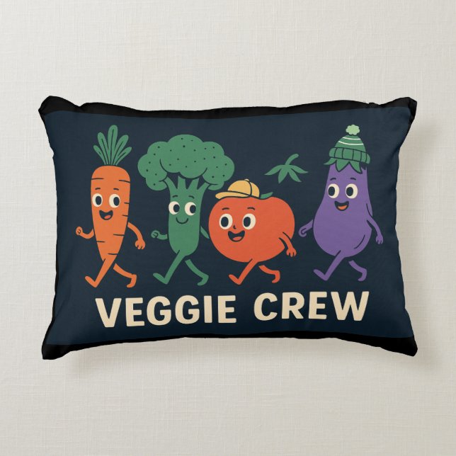 Veggie Crew – Funny Walking Vegetables Illustratio Accent Pillow (Front)