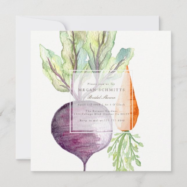 Veggie Duo Beet & Carrot Watercolor Bridal Shower Invitation (Front)