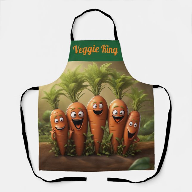 "Veggie King/Queen" Fun Cartoon Carrots Chef Apron (Front)