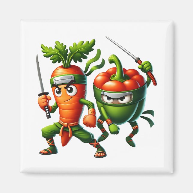 Veggie Ninjas – Warrior Carrot & Pepper Magnet (Front)