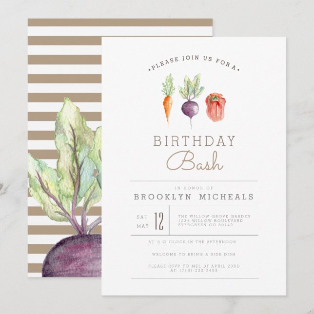 Veggie Patch | Watercolor Birthday Bash Invitation (Front/Back)