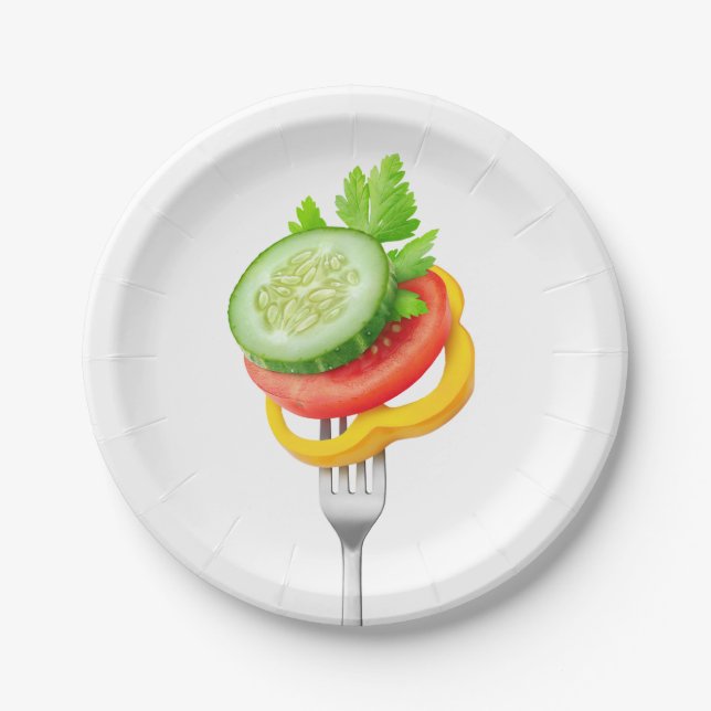 Veggies on a fork paper plate (Front)