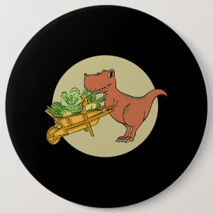 Veggiesaurus Proud Vegan Vegetarian Dinosaur Lover 6 Inch Round Button