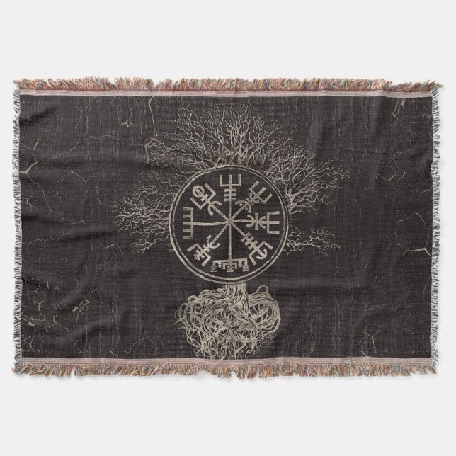 Vegvisir  and Tree of life  -Yggdrasil Throw Blanket (Front)