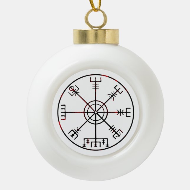 Vegvisir Icelandic Stave Ceramic Ball Christmas Ornament (Front)