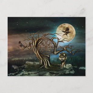 Vegvisir Tree Moon landscape Holiday Postcard