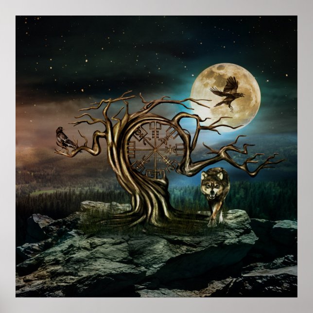 Vegvisir Tree Moon landscape Poster (Front)
