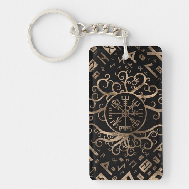 Vegvisir Tree of life Yggdrasil and Runes Keychain (Front)