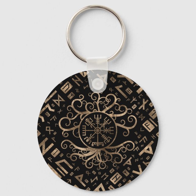 Vegvisir Tree of life Yggdrasil and Runes Keychain (Front)