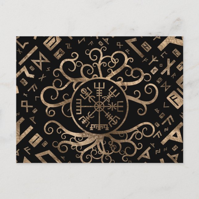 Vegvisir Tree of life Yggdrasil and Runes Postcard (Front)