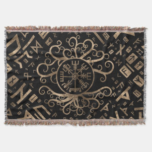 Vegvisir Tree of life Yggdrasil and Runes Throw Blanket