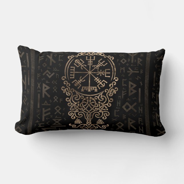 Vegvisir - Viking Compass on Futhark pattern Lumbar Pillow (Front)