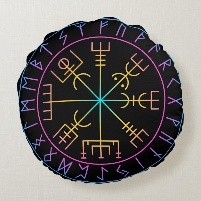 Vegvisir Viking Compass Symbol Design Round Pillow (Back)