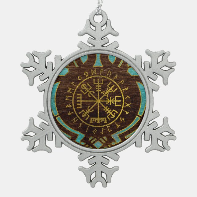 Vegvisir - Viking  Navigation Compass Snowflake Pewter Christmas Ornament (Front)