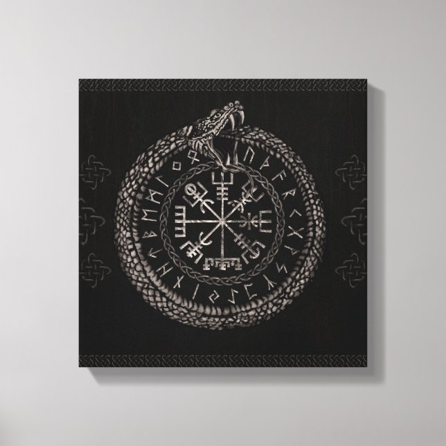 Vegvisir with Ouroboros and runes Canvas Print (Front)
