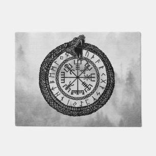 Vegvisir with Ouroboros and runes - grayscale Doormat