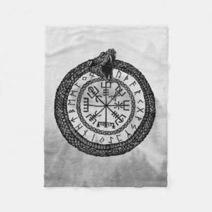 Vegvisir with Ouroboros and runes - grayscale Fleece Blanket