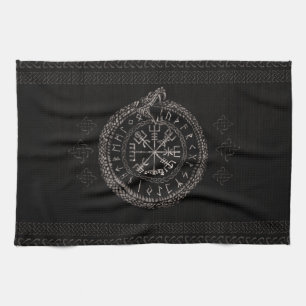 Vegvisir with Ouroboros and runes Kitchen Towel
