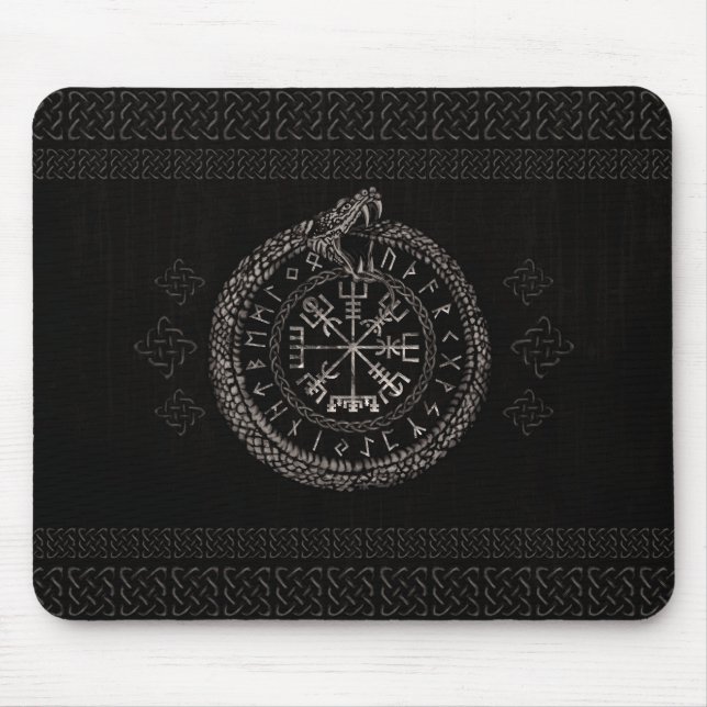 Vegvisir with Ouroboros and runes Mouse Pad (Front)