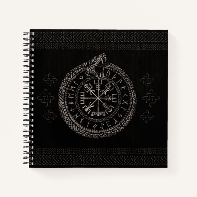 Vegvisir with Ouroboros and runes Notebook (Front)