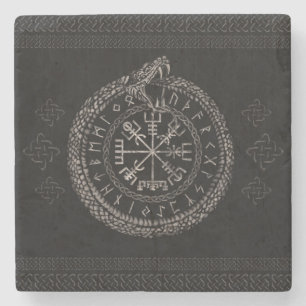 Vegvisir with Ouroboros and runes Stone Coaster