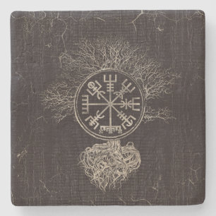Vegvisir with Tree of life Yggdrasil Stone Coaster