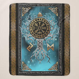 Vegvisir Yggdrasil Viking Rune Norse Sherpa Blanket