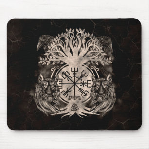 Vegvisir -Yggdrasil With Ravens & Wolves Mouse Pad