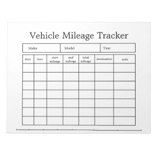 Vehicle Mileage Tracker Notepad