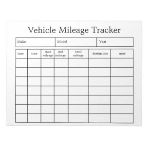 Vehicle Mileage Tracker Notepad