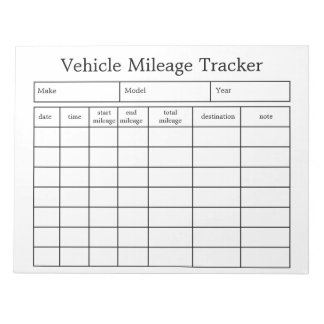 Vehicle Mileage Tracker Notepad